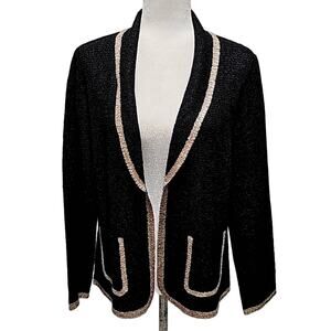 Travelers Collection by Chico's Blazer Jacket Black Tan Womans Sz 1 (USA Small)
